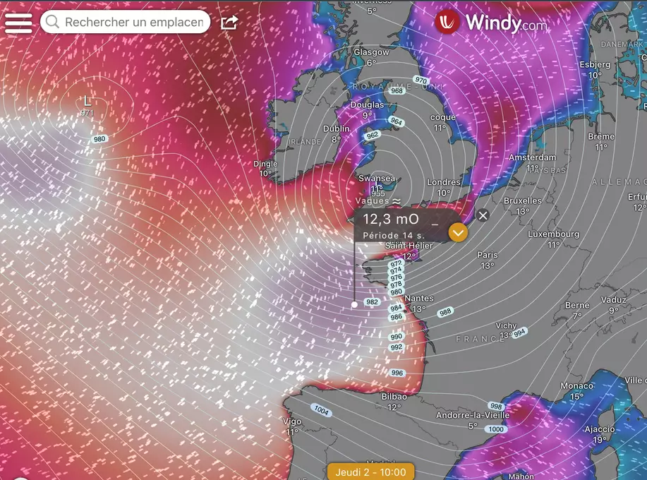 Prévision de la mer totale (Windy)